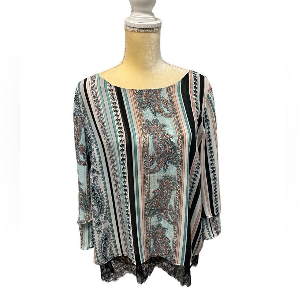 Chico's Paisley Blouse with Lace in a size large